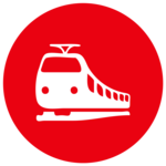 Ein weißes Bahn Icon auf rotem Kreis