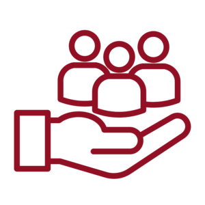 Icon, das eine Hand zeigt, die drei Personen trägt (symbolisch für Verantwortung)
