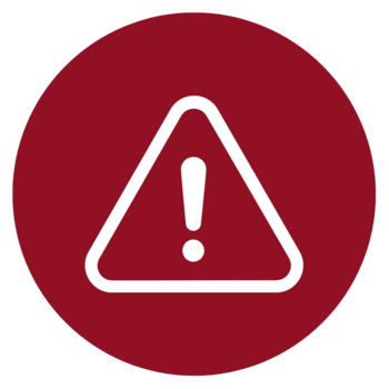 Achtung Weißes Warndreieck mit Aufrufezeichen auf rotem Kreis.