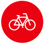 Ein weißes Fahrrad Icon auf rotem Kreis