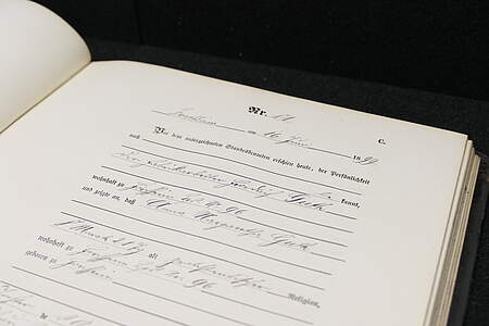 Personenstandregister von 1899 aus dem Forchheimer Stadtarchiv Aufgeschlagene Seite aus einem alten Personenstandregister von 1899.