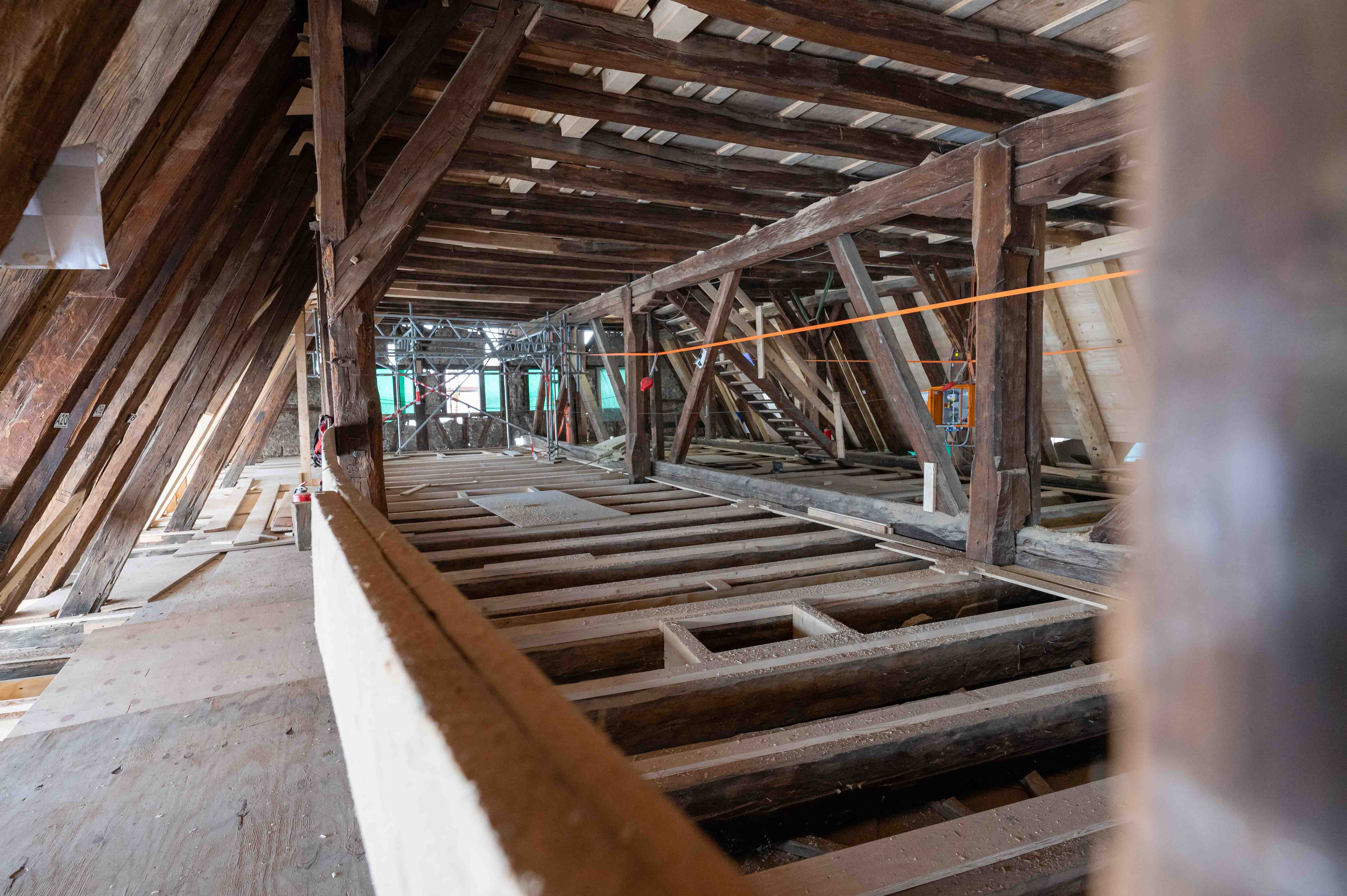 Blick ins Obergeschoss im Rohbau